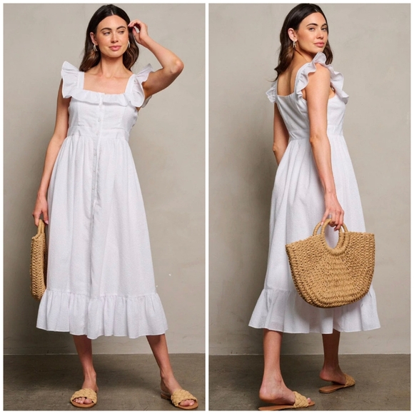 Chic White Midi Dress with Flattering Fit - Picture 2 of 6